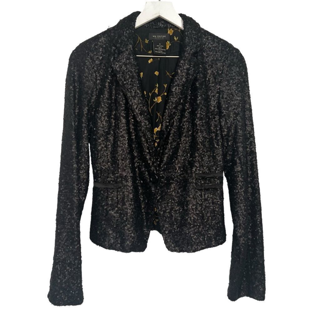 MM Couture by Miss Me Sequin Blazer Jacket size Medium Black Party Event Glam